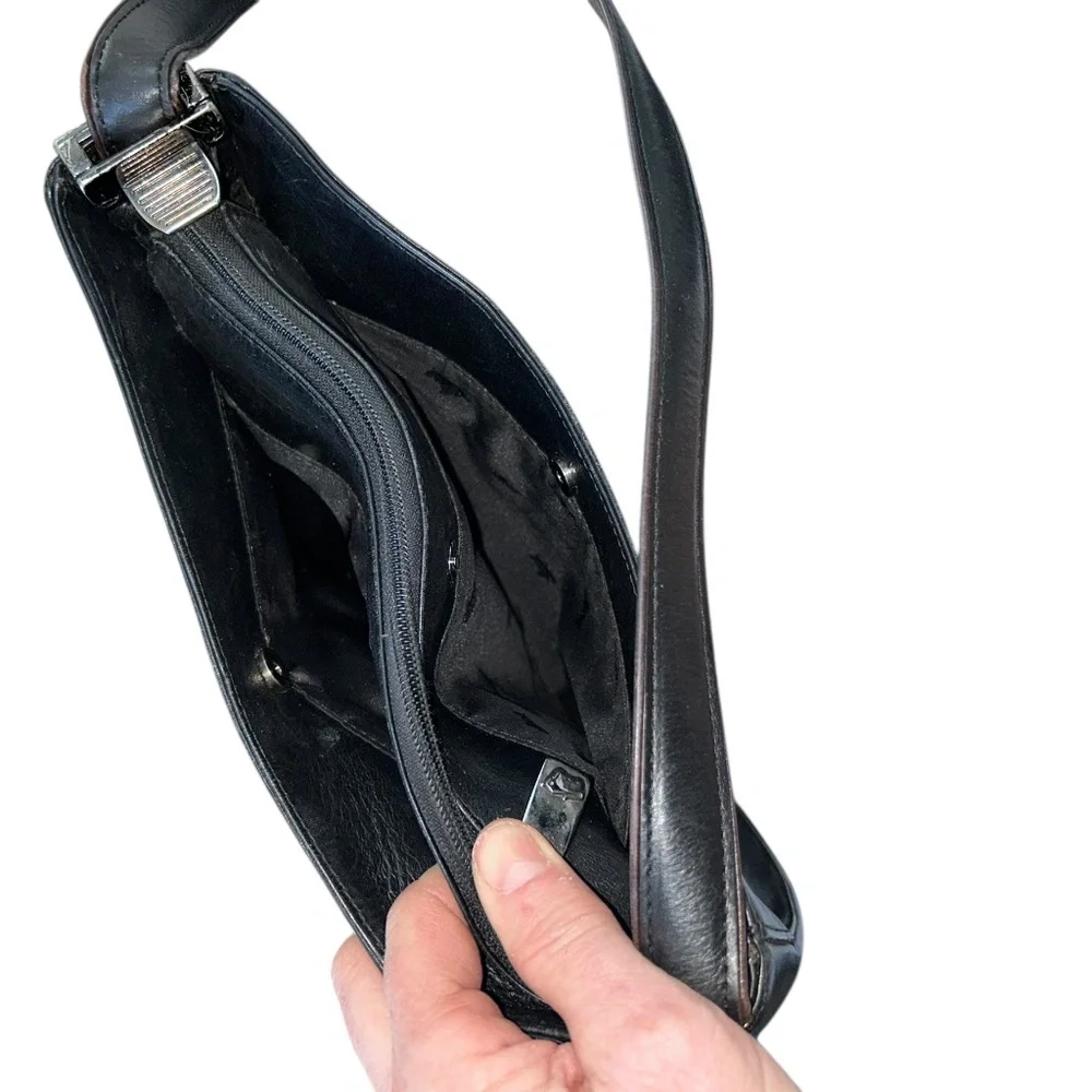Braun Buffel Germany vintage black leather shoulder hand bag purse $700